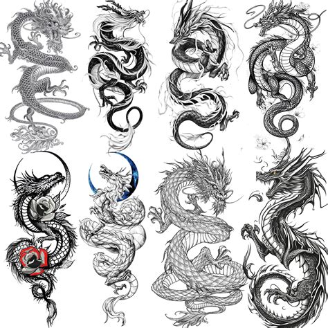 1Pc Dragon Temporary Tattoo Stick Easy To Body Art Intricate Black Dragon Design With Traditional Asian Inspired Patterns Realistic And Stylish Shoulder Or Back Tattoo For Men And Women