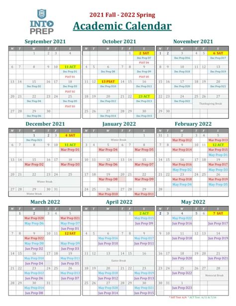 2021 Fall 2022 Spring Academic Calendar Into Prep 2021 Fall 2022 Spring Academic Calendar Into Prep