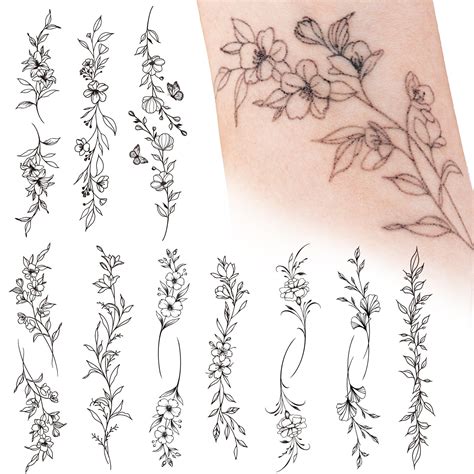 24 Temporary Tattoo Stickers Featuring Vine Inspired Floral Temu Cyprus