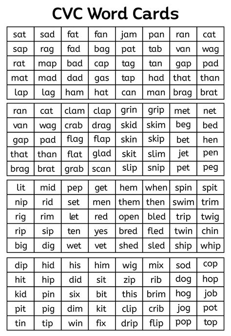 3 Letter Word List Printable