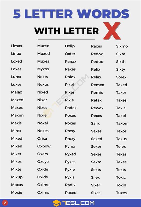 332 Examples Of 5 Letter Words With X Amazing List Of Five Letter Words With X 7Esl
