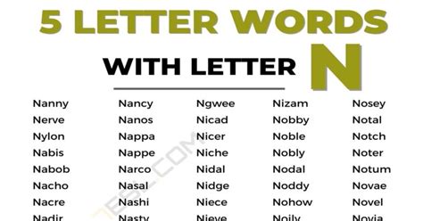 5 Letter Words With N 2700 English Words 7Esl 5 Letter Words With N 2700 English Words 7Esl