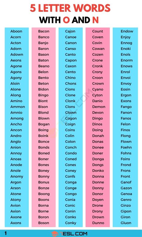 5 Letter Words With O And N 800 English Words 7Esl 5 Letter Words With O And N 800 English Words 7Esl