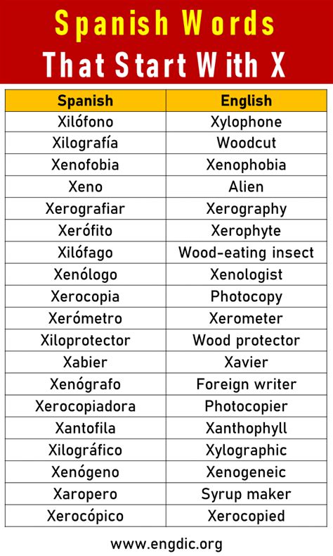 50 Spanish Words That Start With X Engdic