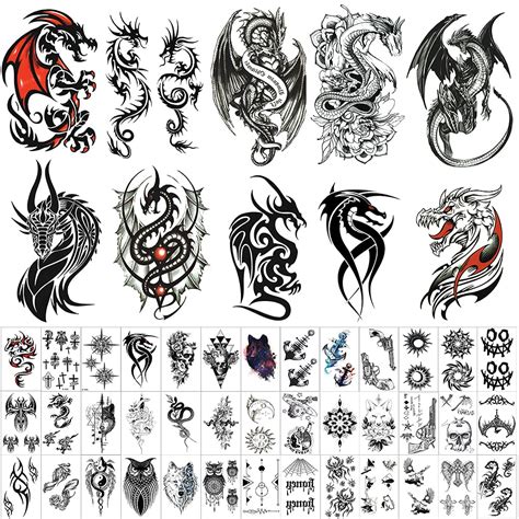 76 Sheets With 12 Sheets Large Fierce Dragon Temporary Tattoos Arm Back Tatoos 64 Sheets Small Realistic Fake Tattoo Stickers Aliexpress 66