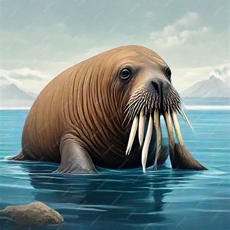 A Painting Of A Walrus With Long Teeth In The Water Premium Ai Generated Image A Painting Of A Walrus With Long Teeth In The Water Premium Ai Generated Image