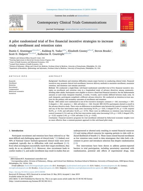 A Pilot Randomized Trial Of Five Financial Incentive Strategies To Increase Study Enrollment And