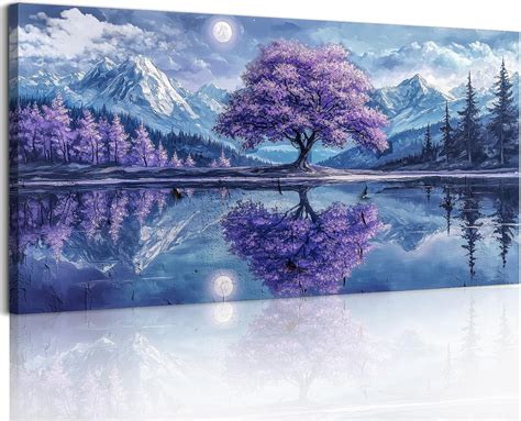 Aatoeax Tree Of Life Wall Art For Living Room Fantasy Landscape Canvas Prints Snow Mountain