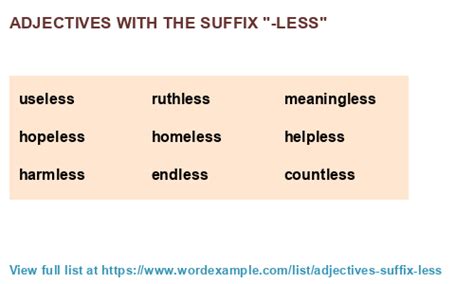Adjectives With The Suffix Amp Quot Less Amp Quot 1 000 Results
