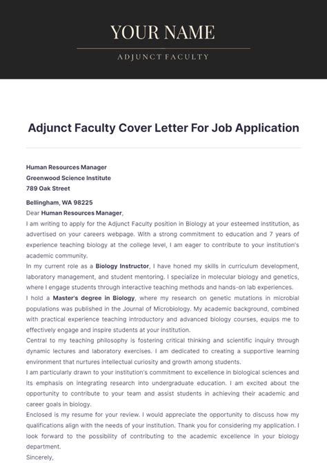 Adjunct Faculty Cover Letter Sample Kickresume
