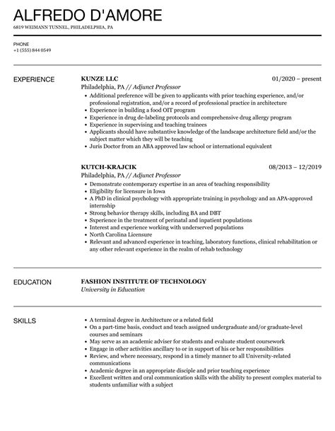 Adjunct Professor Resume Samples Velvet Jobs Adjunct Professor Resume Samples Velvet Jobs