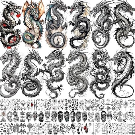 Amazon Com 76 Sheets Realistic Dragon Temporary Tattoos For Men Women Adults Legs Imperial Chinese Loong Half Arm Sleeve Fake Tattoo Stickers 3D Black Halloween Long Lasting Temp Bulk Greek Mythology Tattoo