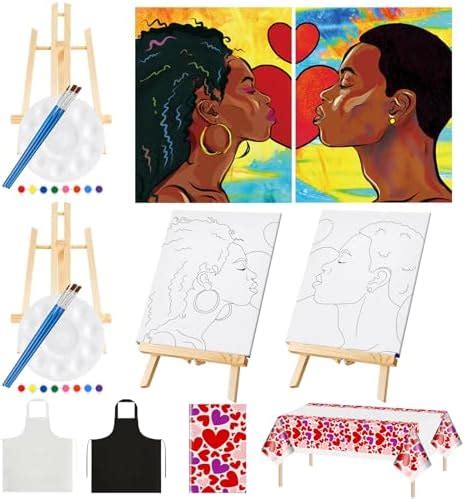 Amazon Com Tebteotek Sip And Paint Kit For Adults Couples Date Night Pre Drawn Canvas To Paint