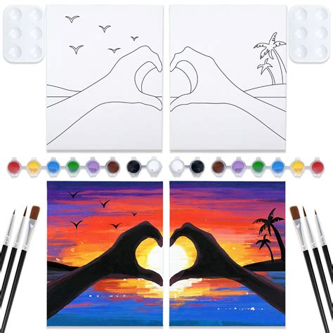 Amazon Com Vochic Sip And Paint Kit Pre Drawn Canvas Couples Painting Party Kits Paint Art Set