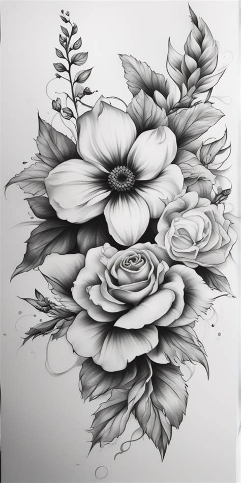 Amp Quot Black And White Realistic Floral Tattoo Design On Blank Canvas Amp Quot Tattoos For Women Flowers