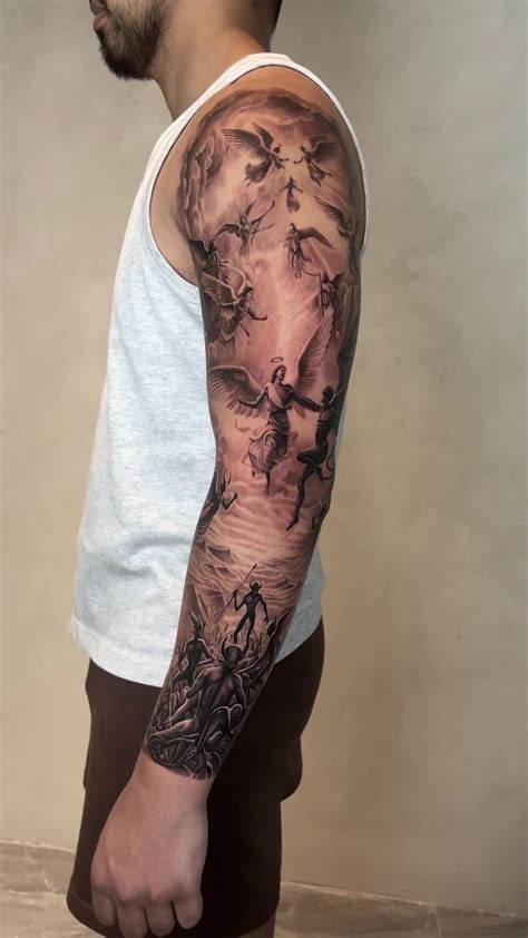 Angel Vs Demon Tattoo Sleeve