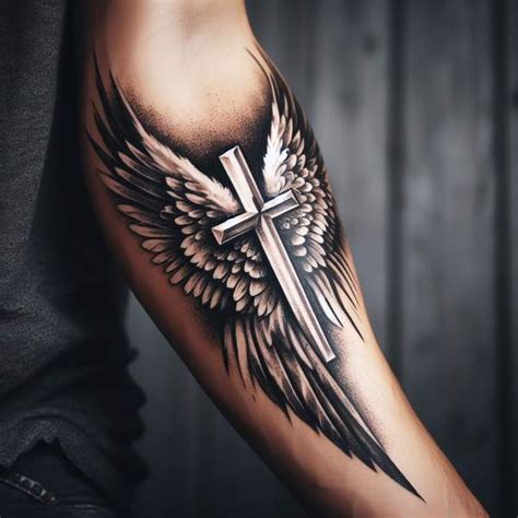 Angel Wings Cross Tattoo Design