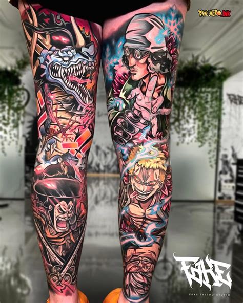 Anime Leg Sleeve Tattoo By Dave Vero Ink Anime Leg Sleeve Tattoo By Dave Vero Ink