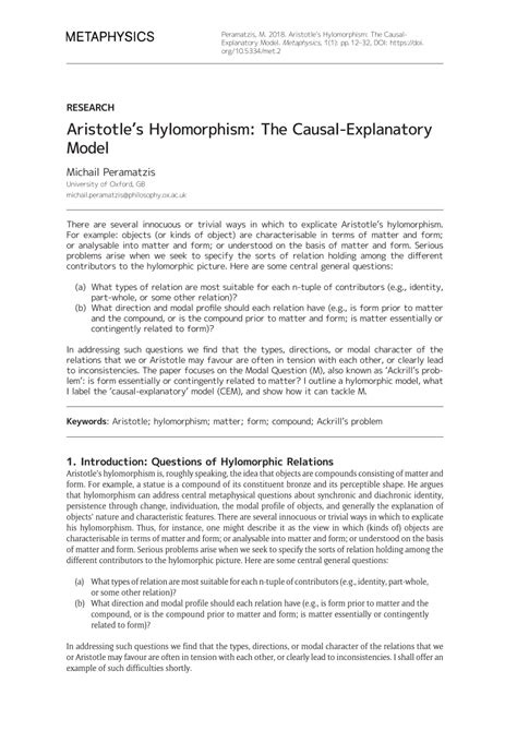 Aristotle S Hylomorphism The Causal Explanatory Model Metaphysics Aristotle S Hylomorphism The Causal Explanatory Model Metaphysics