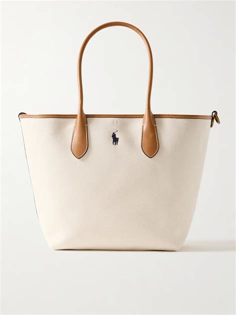 Bellport Medium Leather Trimmed Embroidered Cotton Canvas Tote In 2025 Ralph Lauren Tote Bags