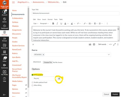 Best Practices For Announcements In Canvas Ecampus Course Development And Training