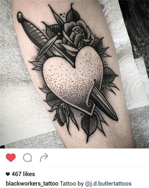 Black And Gray Heart And Dagger Tattoo By J D Butlertattoos Heart Tattoo Tattoo Designs