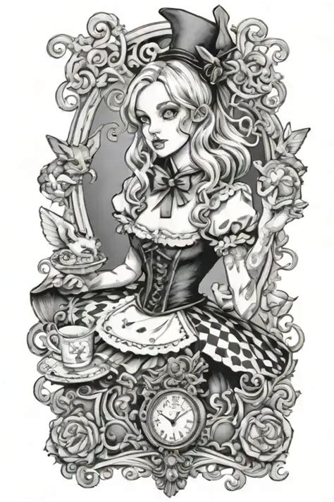 Black And Grey Alice In Wonderland Tattoo Blackink Ai Black And Grey Alice In Wonderland Tattoo Blackink Ai