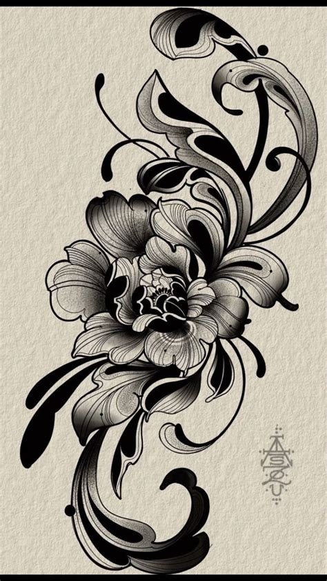 Black And White Flower Tattoo Design