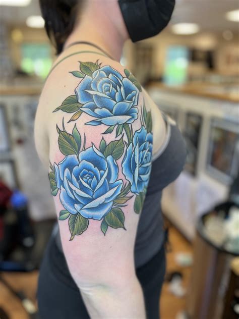 Blue Roses Sleeve Tattoo