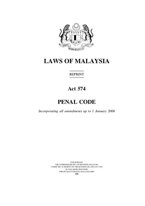 Buy Penal Code Act 574 As At 10Th September 2025 Law Books Malaysia Joshua Legal Art Gallery