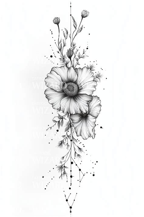 Cascading Wildflower Line Tattoo Design Tattoos Wizard Designs