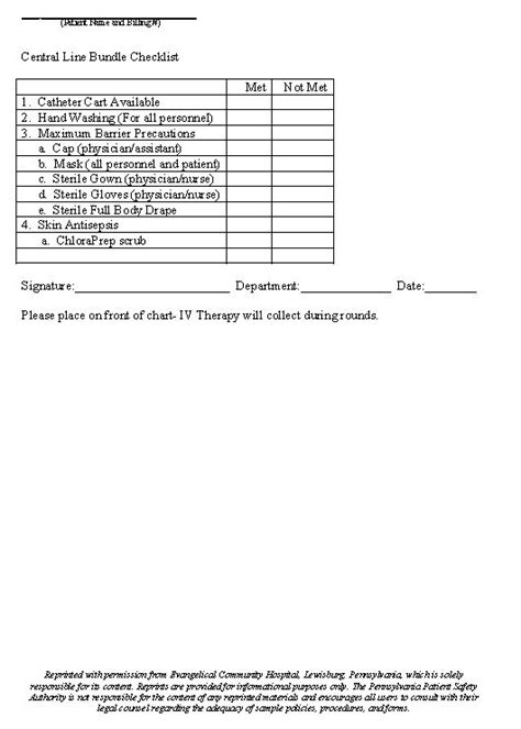 Central Line Bundle Checklist Patient Safety Topic