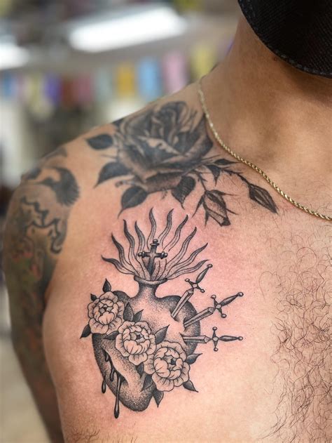 Chest Sacred Heart Tattoo