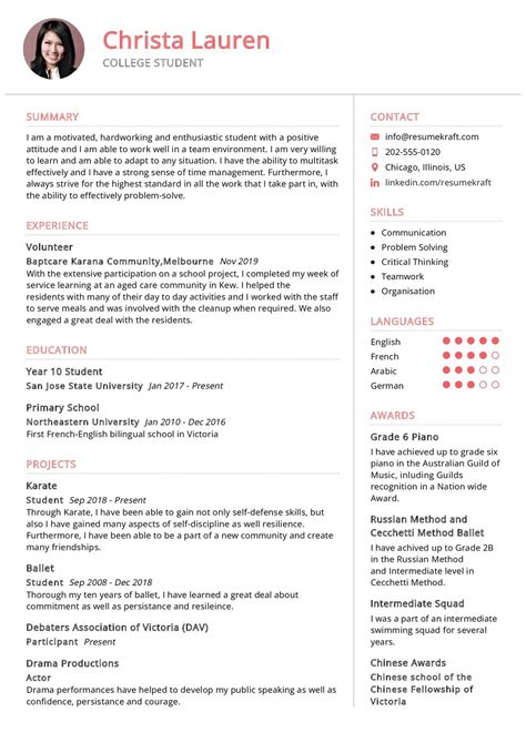 College Student Resume Example In 2026 Resumekraft College Student Resume Example In 2026 Resumekraft