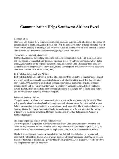 Communication Helps Southwest Airlines Excel Pdf Southwest Airlines Airlines