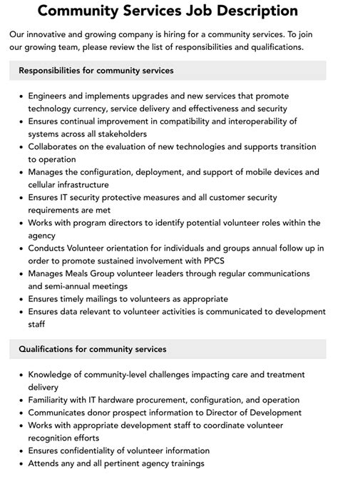 Community Services Job Description Velvet Jobs Community Services Job Description Velvet Jobs