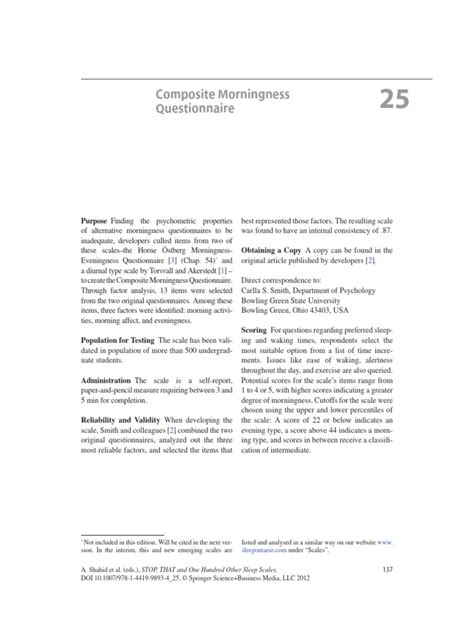 Composite Morningness Questionnaire Pdf Behavioural Sciences Psychology Composite Morningness Questionnaire Pdf Behavioural Sciences Psychology