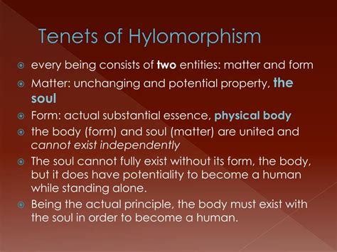 Core Idea Of Hylomorphism Every Being Consists Of Two Inseparable Entities Matter Soul And Form Body The Soul Provides Potentiality While The Body Provides Actuality Mind Body Connection Matter Gives Life Core Idea Of Hylomorphism Every Being Consists Of Two Inseparable Entities Matter Soul And Form Body The Soul Provides Potentiality While The Body Provides Actuality Mind Body Connection Matter Gives Life