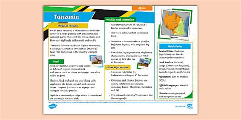 Country Fact File Tanzania National Geographic Kids