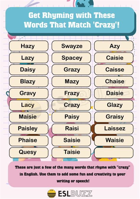 Crazy Rhymes Exploring Words That Rhyme With Crazy Eslbuzz Crazy Rhymes Exploring Words That Rhyme With Crazy Eslbuzz