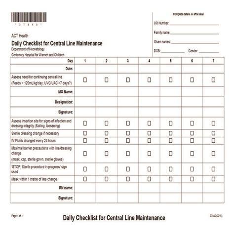 Daily Checklist For Central Line Maintenance Download Scientific Diagram
