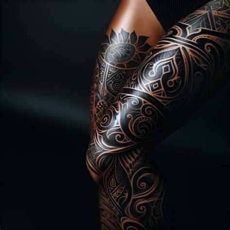 Dark Tribal Leg Tattoo For Women Detailed Design Ai Art Generator Easy Peasy Ai