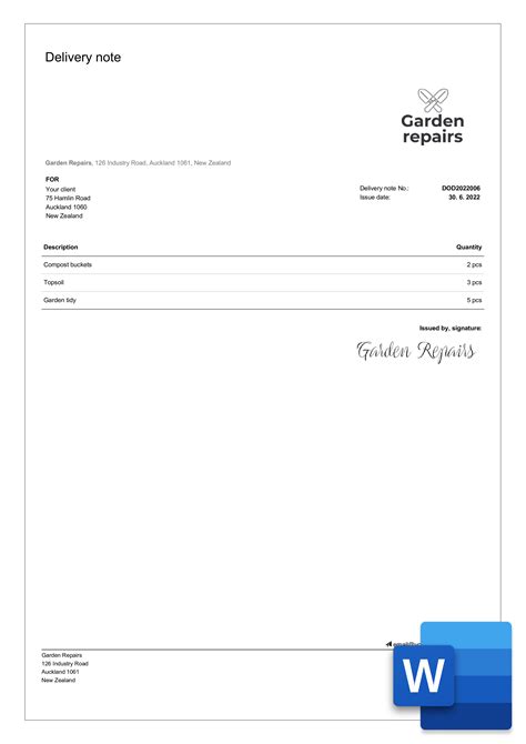 Delivery Note Template Free For Word And Excel United States Delivery Note Template Free For Word And Excel United States
