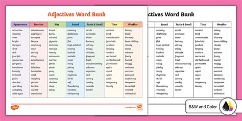 Descriptive Word Bank Teaching Resources