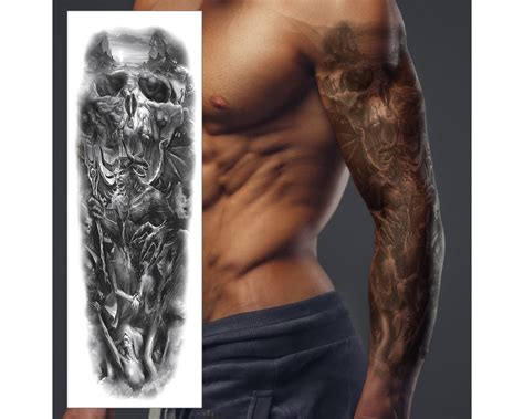 Devil Skull Mountain Temporary Tattoo Sleeve Death Evil Full Arm Black Grey Waterproof Transfer For Men Women Kids Fancy Dress Fake Tattoo Etsy Norway