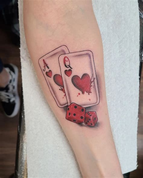 Dice Ace Amp Queen Cards Tattoo Card Tattoo Queen Of Hearts Tattoo Card Tattoo Designs