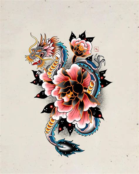 5 Dragon Flower Tattoo Ideas