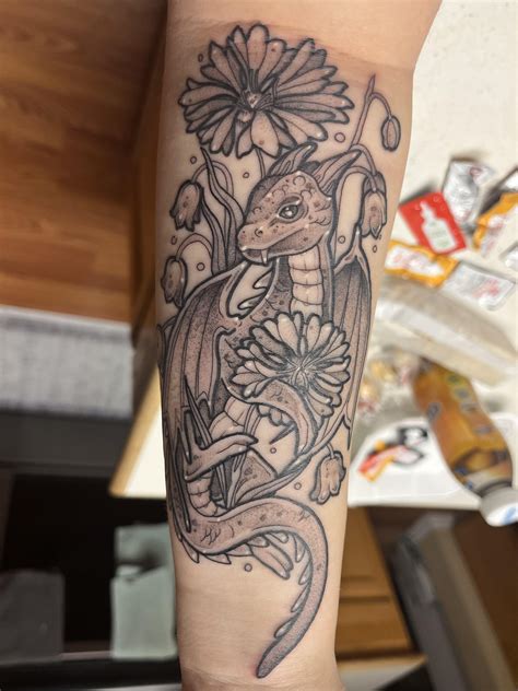 Dragon W Flowers Done By Hannah At West Side Tattoo Co R Tattoos
