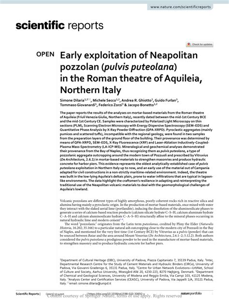 Early Exploitation Of Neapolitan Pozzolan Pulvis Puteolana In The Roman Theatre Of Aquileia Northern Italy Scientific Reports Early Exploitation Of Neapolitan Pozzolan Pulvis Puteolana In The Roman Theatre Of Aquileia Northern Italy Scientific Reports