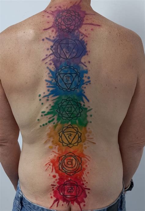 Energy In Perfect Alignment Full Spine Chakra Tattoo Done At Zenntattoostudio Combining Ancient Symbols With Precision And Artistry Each Chakra Inked To Represent Balance Healing And Higher